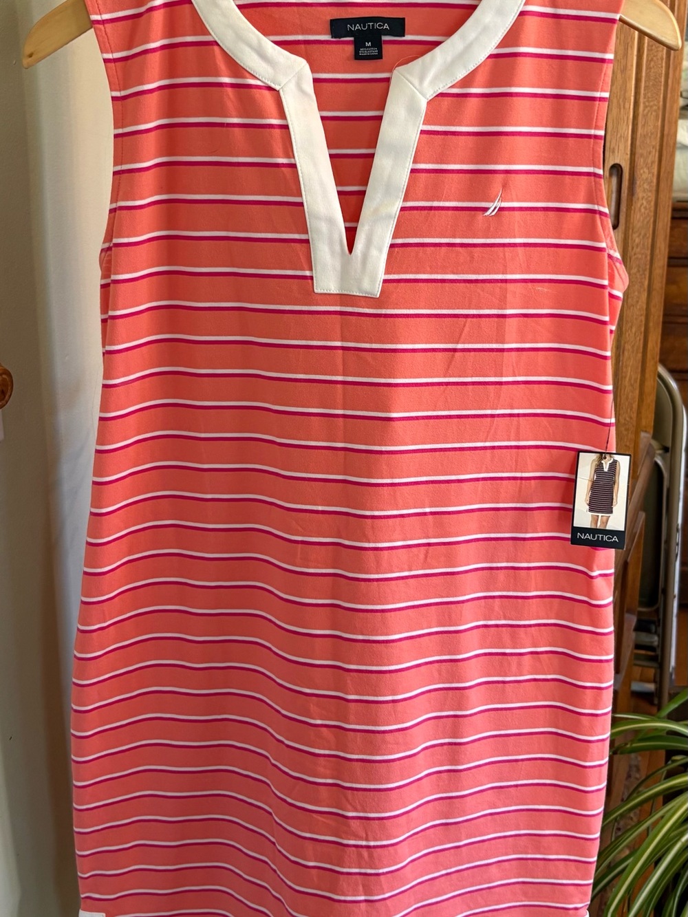 Nautica Coral and White Striped Sleeveless Tunic